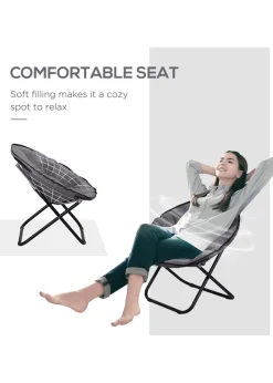 Outsunny Folding Saucer Moon Chair Oversized Padded Seat Round Oxford Grey