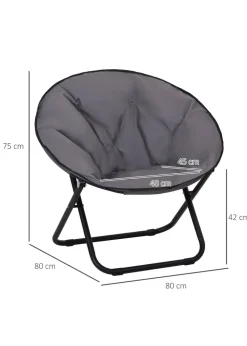 Outsunny Folding Saucer Moon Chair Oversized Padded Seat Round Oxford Grey