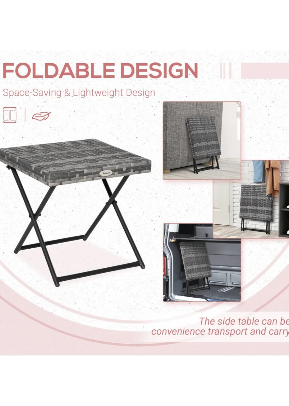 Outsunny Folding Square Bistro Rattan Coffee Table (40cm x 40cm x 40cm)