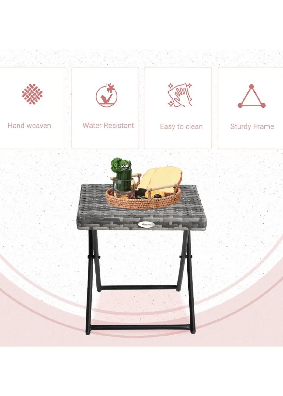 Outsunny Folding Square Bistro Rattan Coffee Table (40cm x 40cm x 40cm)