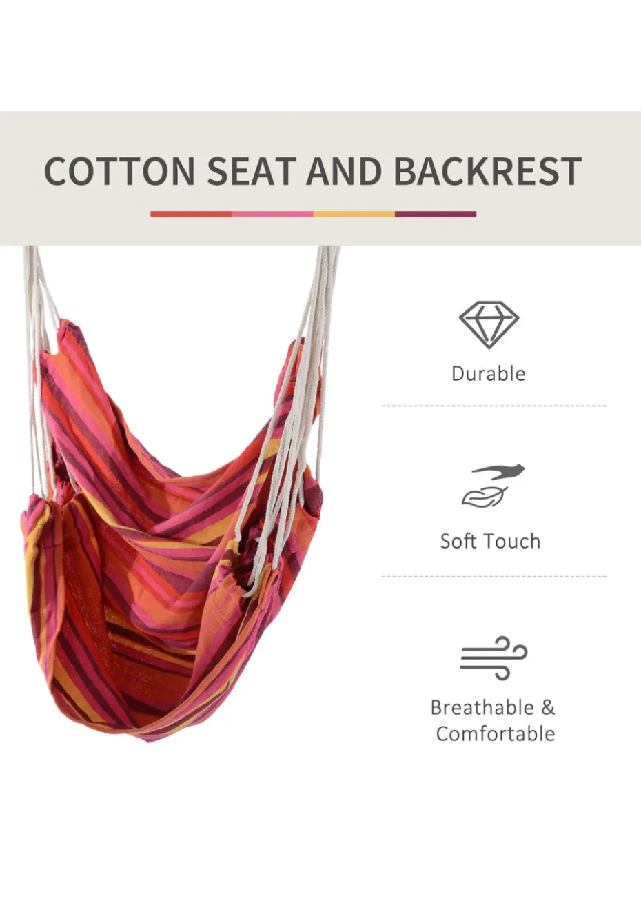 Outsunny Garden Hammock Chair with Wooden Support Bar Cotton Cloth, Portable Garden Chair