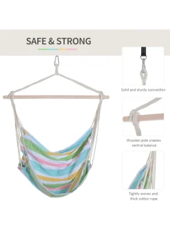 Outsunny Garden Hammock Chair with Wooden Support Bar Cotton Cloth, Portable Garden Chair