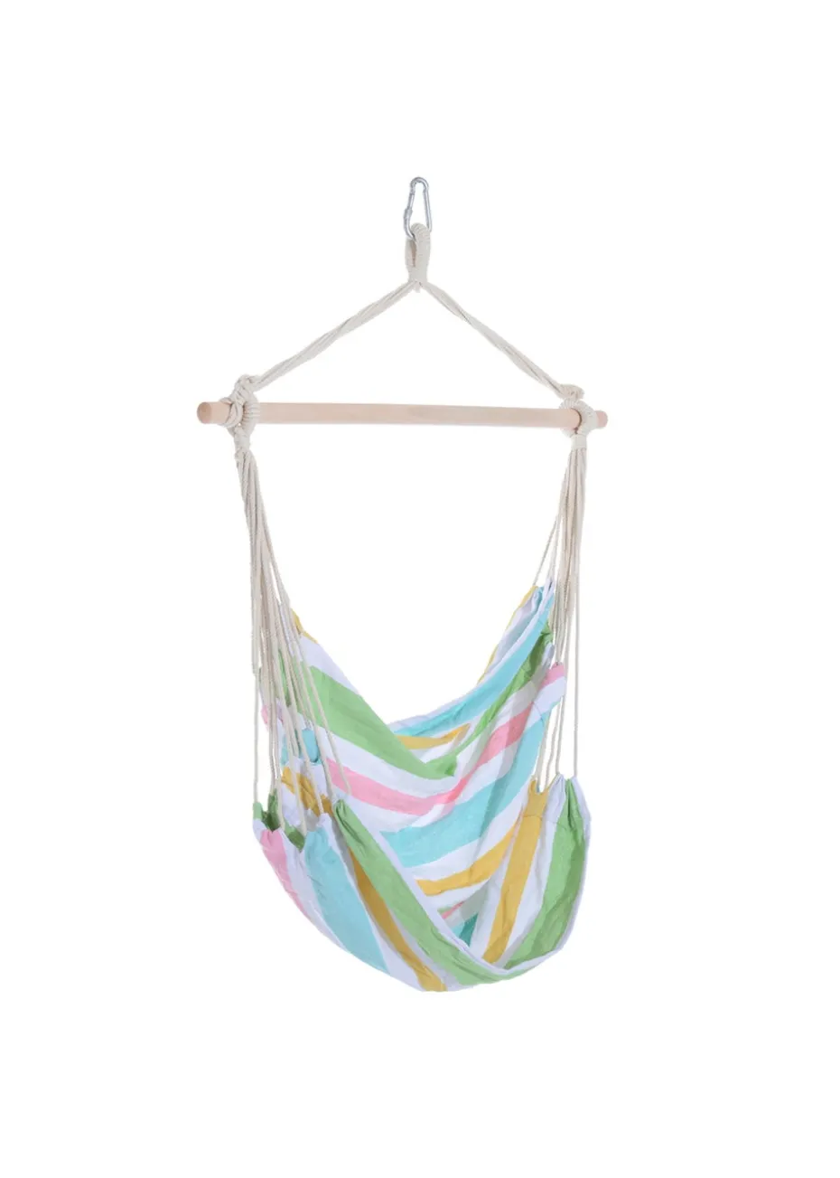 Outsunny Garden Hammock Chair with Wooden Support Bar Cotton Cloth, Portable Garden Chair