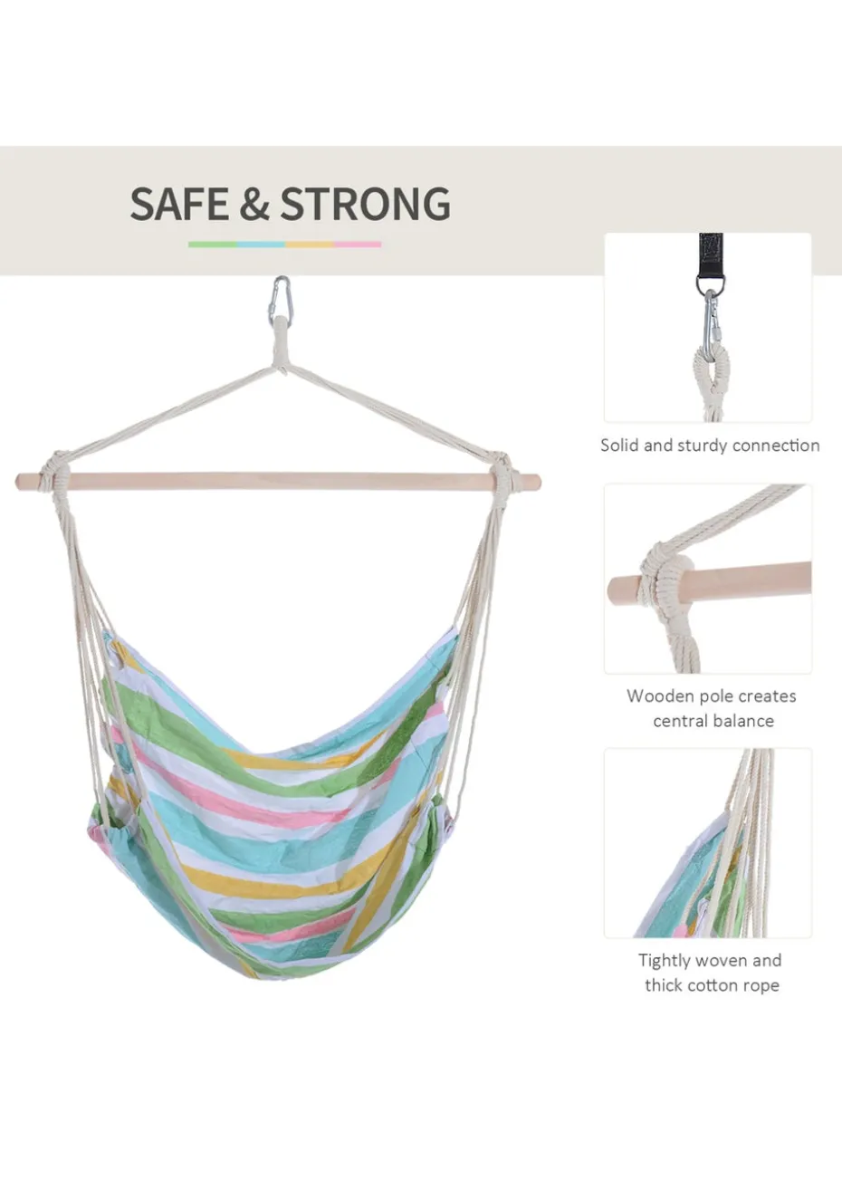 Outsunny Garden Hammock Chair with Wooden Support Bar Cotton Cloth, Portable Garden Chair