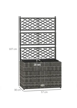 Outsunny Garden PE Rattan Planter Box with Trellis Flower Raised Bed (57x30x107cm)