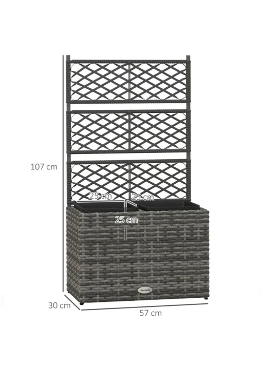 Outsunny Garden PE Rattan Planter Box with Trellis Flower Raised Bed (57x30x107cm)