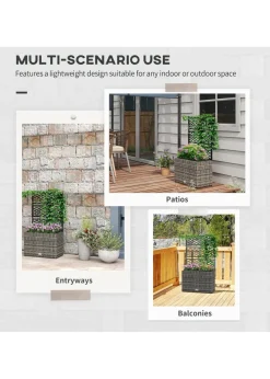 Outsunny Garden PE Rattan Planter Box with Trellis Flower Raised Bed (57x30x107cm)
