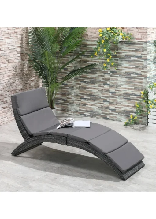 Outsunny Garden Rattan Sun Lounger (156cm x 59cm x 78cm)