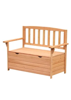 Outsunny Garden Storage Bench 2 Seater Fir Wood Outdoor Bench