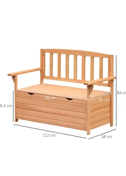Outsunny Garden Storage Bench 2 Seater Fir Wood Outdoor Bench