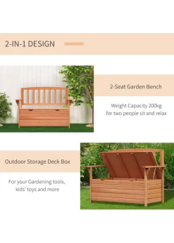 Outsunny Garden Storage Bench 2 Seater Fir Wood Outdoor Bench