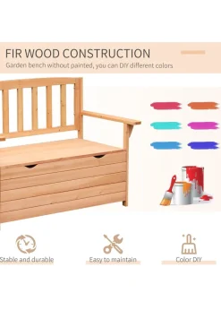 Outsunny Garden Storage Bench 2 Seater Fir Wood Outdoor Bench
