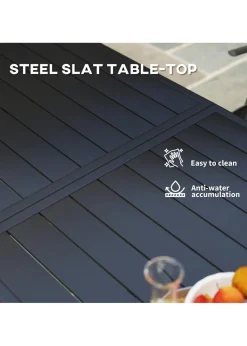 Outsunny Garden Table for 4 to 6 Person with Slat Top Steel Frame