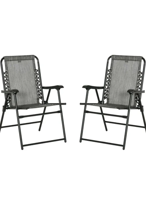 Outsunny Grey Folding Chair Set for Camping Lawn Set of 2