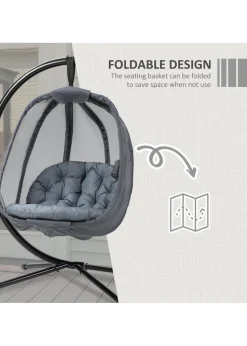 Outsunny Grey Hanging Egg Chair Folding Texteline Swing Hammock