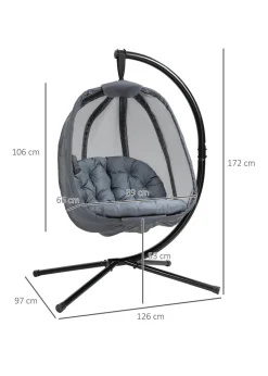 Outsunny Grey Hanging Egg Chair Folding Texteline Swing Hammock