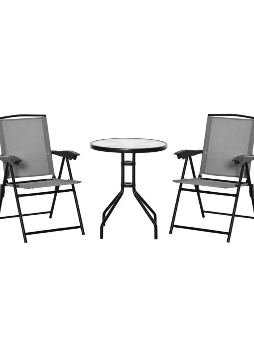 Outsunny Grey Outdoor Bistro Set with 2 Folding Armchairs 3Pcs