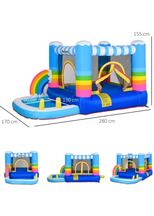 Outsunny Inflatable Rainbow Bouncy Castle (155cm x 280cm x 170cm)