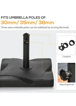 Outsunny 20KG Square Garden Parasol Base (Fits Φ32mm,Φ38mm,Φ48mm Parasol)