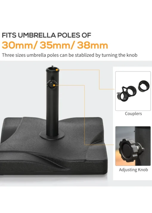 Outsunny 20KG Square Garden Parasol Base (Fits Φ32mm,Φ38mm,Φ48mm Parasol)