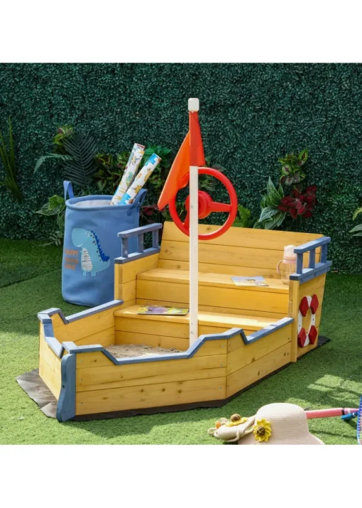 Outsunny Kids Wooden Pirate Ship Sandpit