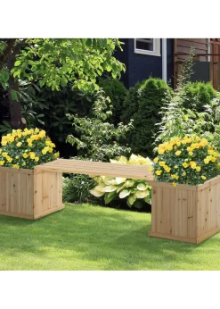 Outsunny 37L Wooden Garden Planter & Bench Combination Garden Raised Bed 176 x 38 x 40 cm