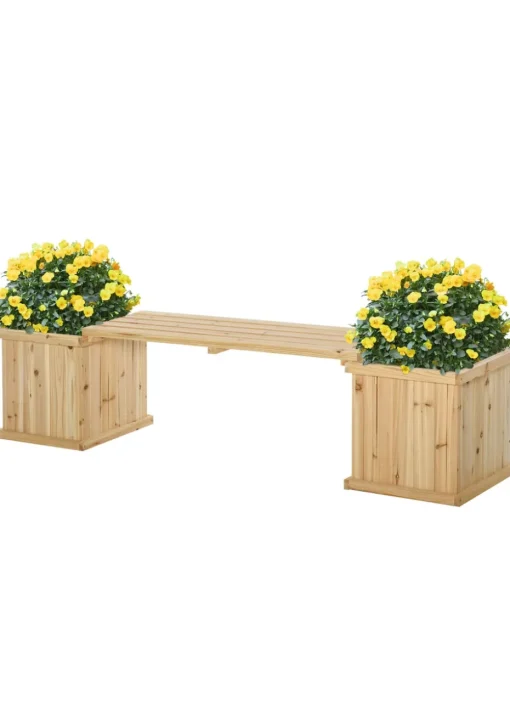 Outsunny 37L Wooden Garden Planter & Bench Combination Garden Raised Bed 176 x 38 x 40 cm