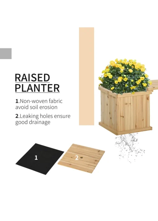 Outsunny 37L Wooden Garden Planter & Bench Combination Garden Raised Bed 176 x 38 x 40 cm