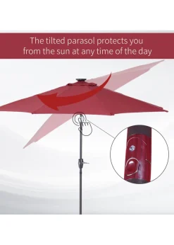 Outsunny Φ2.7m Garden 24 LED Light Parasol Solar Outdoor Tilt Sun Umbrella Patio Sun Shade
