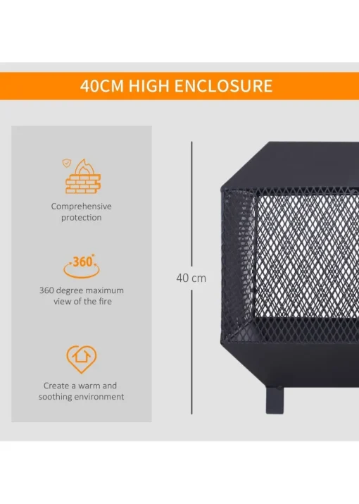 Outsunny Metal Firepit Patio Heater Brazier Garden Square Stove Log Wood Burner