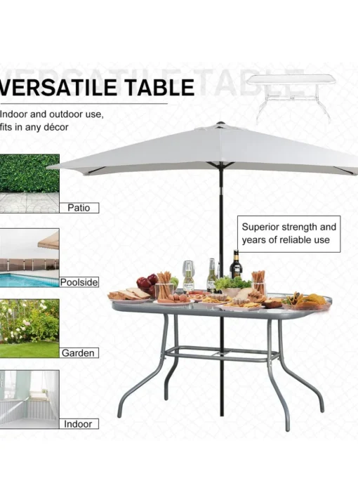 Outsunny Metal Garden Table with Umbrella Hole, 140L x 80Wcm