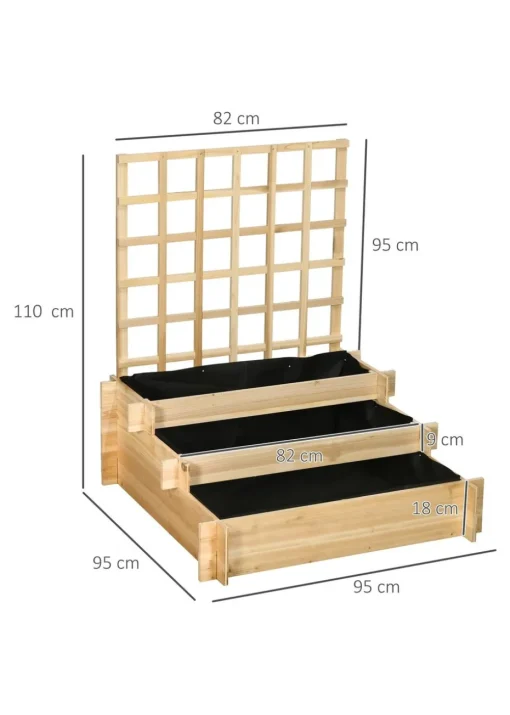 Outsunny Natural 3 Tier Wooden Garden Planters with Trellis