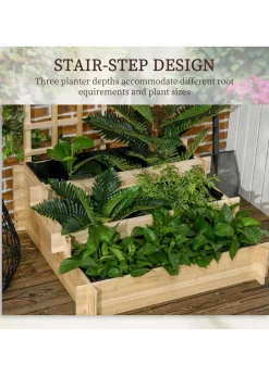 Outsunny Natural 3 Tier Wooden Garden Planters with Trellis