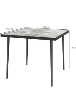 Outsunny Outdoor Dining Table for 4 with Marble Effect Tempered Glass Top