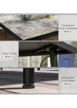 Outsunny Outdoor Dining Table for 4 with Marble Effect Tempered Glass Top