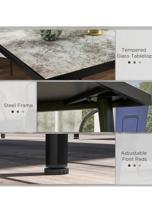 Outsunny Outdoor Dining Table for 4 with Marble Effect Tempered Glass Top
