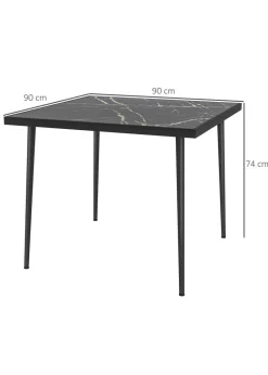 Outsunny Outdoor Dining Table for 4 with Marble Effect Tempered Glass Top