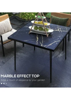 Outsunny Outdoor Dining Table for 4 with Marble Effect Tempered Glass Top