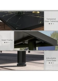 Outsunny Outdoor Dining Table for 4 with Marble Effect Tempered Glass Top
