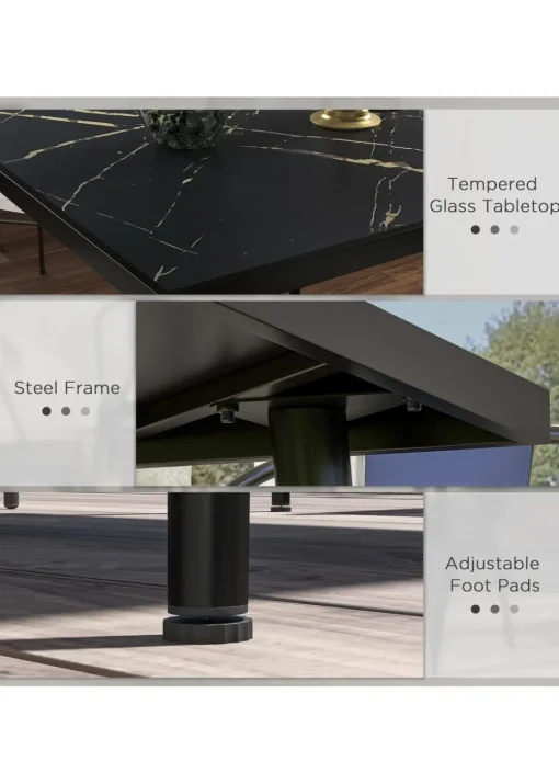 Outsunny Outdoor Dining Table for 4 with Marble Effect Tempered Glass Top