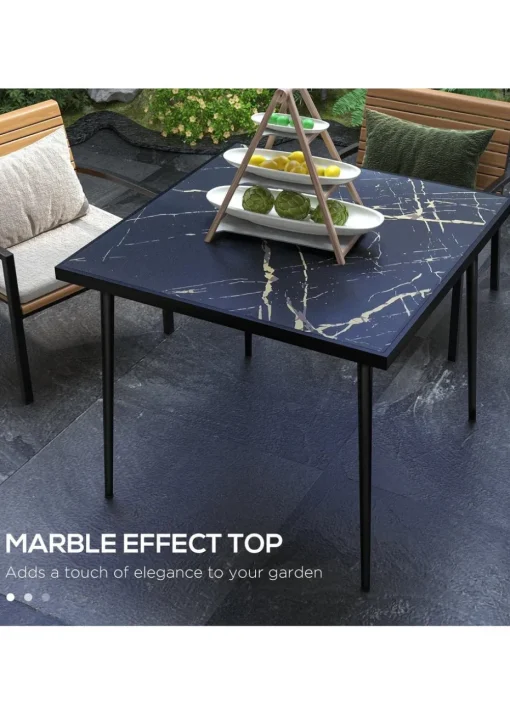 Outsunny Outdoor Dining Table for 4 with Marble Effect Tempered Glass Top