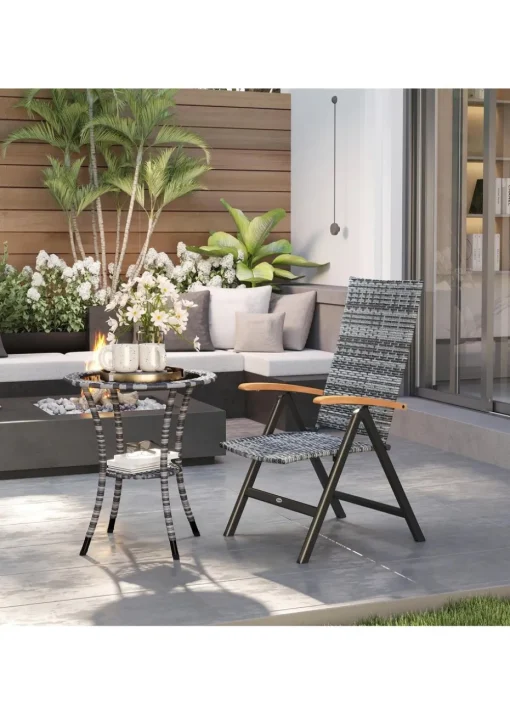 Outsunny Outdoor Folding Rattan Chair Dining Chair