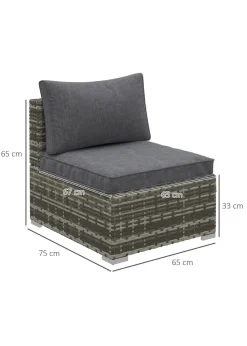 Outsunny Outdoor Garden Furniture Rattan Single Middle Sofa with Cushions