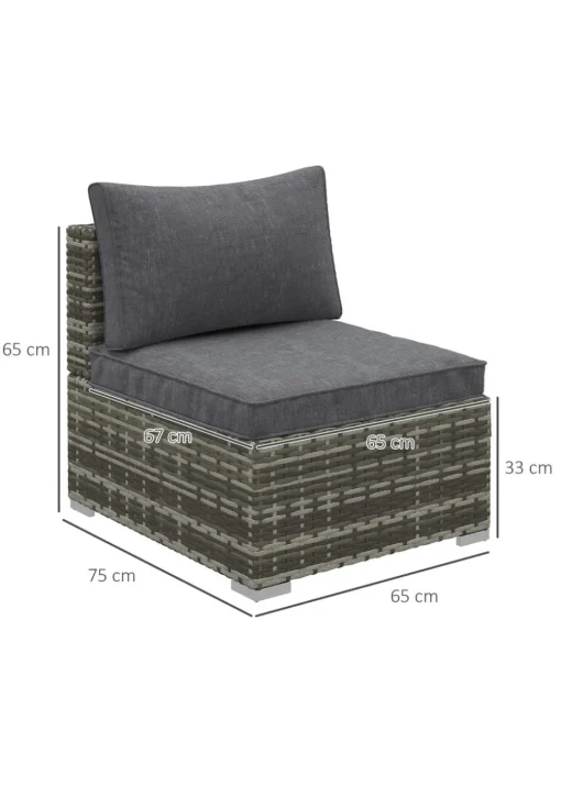 Outsunny Outdoor Garden Furniture Rattan Single Middle Sofa with Cushions