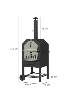 Outsunny Outdoor Pizza Oven Charcoal Grill with Rain Cover, Shelf & Wheels