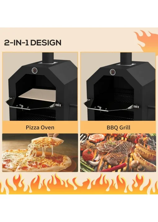 Outsunny Outdoor Pizza Oven Charcoal Grill with Rain Cover, Shelf & Wheels