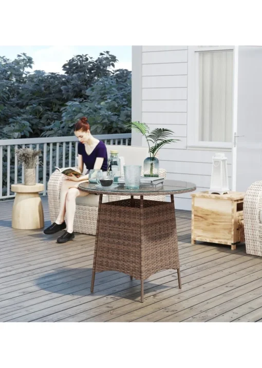 Outsunny Patio Furniture Rattan Garden Table with Umbrella Hole