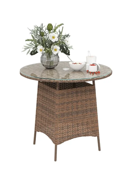 Outsunny Patio Furniture Rattan Garden Table with Umbrella Hole