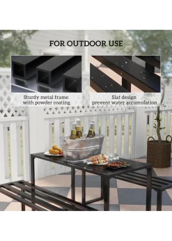 Outsunny 3Pcs Outdoor Dining Set Metal Beer Table Bench Patio Garden Yard