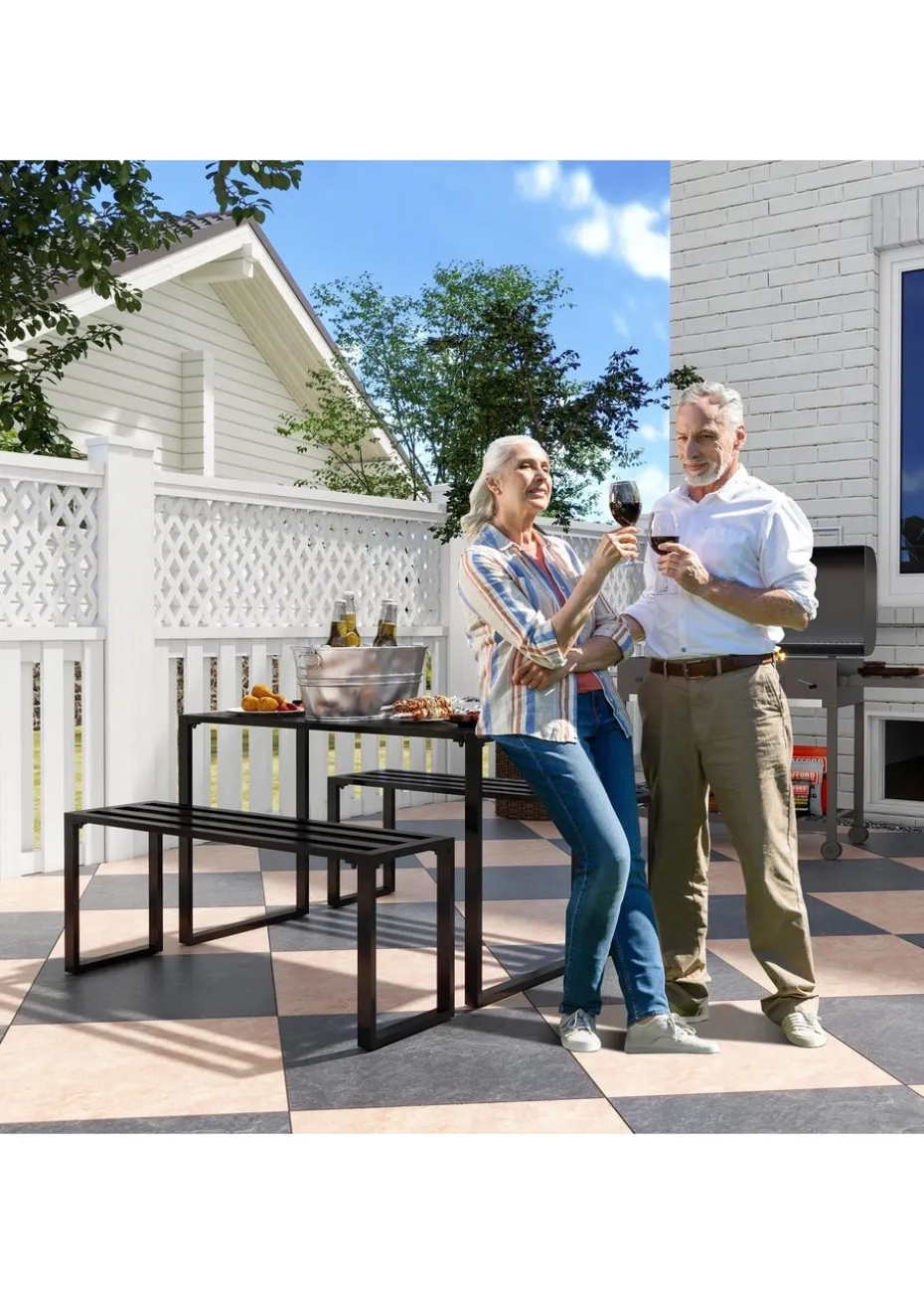 Outsunny 3Pcs Outdoor Dining Set Metal Beer Table Bench Patio Garden Yard